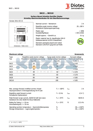 SK22 datasheet - Surface Mount Schottky Rectifier Diodes