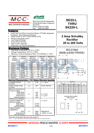 SK22-L datasheet - 2 Amp Schottky Rectifier 20 to 200 Volts