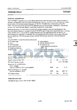 TDA7020T datasheet - FM RADIO CIRCUIT