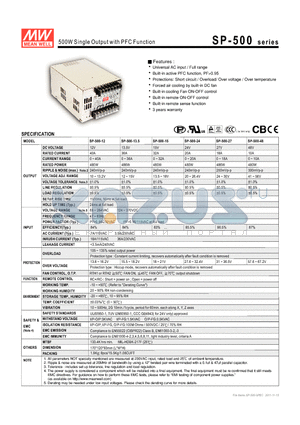 SP-500-15 datasheet - 500W Single Output with PFC Function