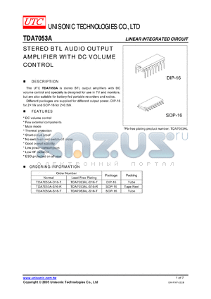 TDA7053A datasheet - STEREO BTL AUDIO OUTPUT AMPLIFIER WITH DC VOLUME CONTROL