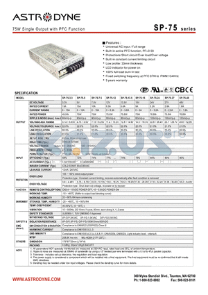 SP-75-12 datasheet - 75W Single Output with PFC Function