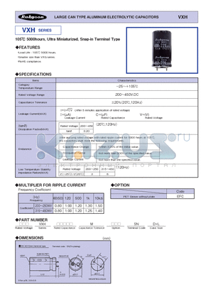 VXH datasheet - LARGE CAN TYPE ALUMINUM ELECTROLYTIC CAPACITORS