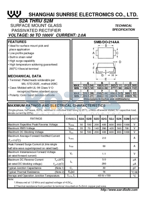 S2A datasheet - SURFACE MOUNT GLASS PASSIVATED RECTIFIER