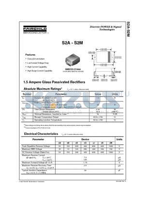 S2A datasheet - 1.5 Ampere Glass Passivated Rectifiers