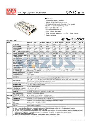 SP-75-12 datasheet - 75W Single Output with PFC Function