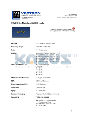 VXM2_07 datasheet - VXM2 Ultra Miniature SMD Crystals