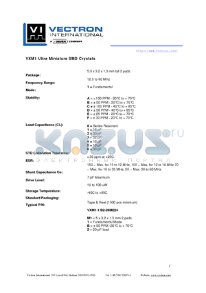 VXM1_07 datasheet - VXM1 Ultra Miniature SMD Crystals