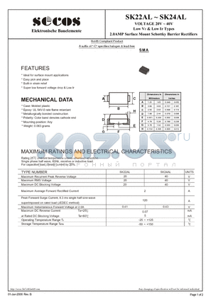 SK22AL datasheet - 2.0AMP Surface Mount Schottky Barrier Rectifiers