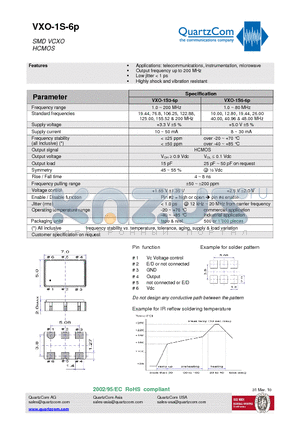 VXO-1S-6P datasheet - SMD VCXO HCMOS Highly shock and vibration resistant