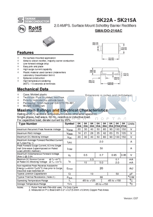 SK22A_1 datasheet - 2.0 AMPS. Surface Mount Schottky Barrier Rectifiers