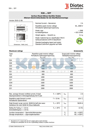 S2A datasheet - Surface Mount Silicon Rectifier Diodes