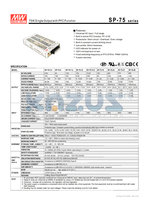 SP-75-24 datasheet - 75W Single Output with PFC Function