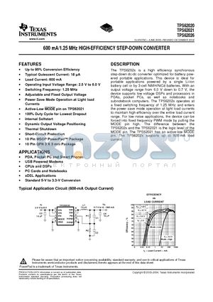 TPS62020DGQR datasheet - 600 mA/1.25 MHz HIGH-EFFICIENCY STEP-DOWN CONVERTER