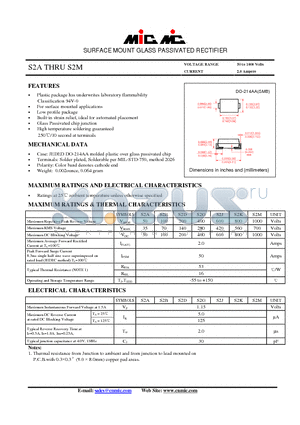 S2A datasheet - SURFACE MOUNT GLASS PASSIVATED RECTIFIER