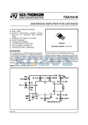 TDA7241B datasheet - 20W BRIDGE AMPLIFIER FOR CAR RADIO