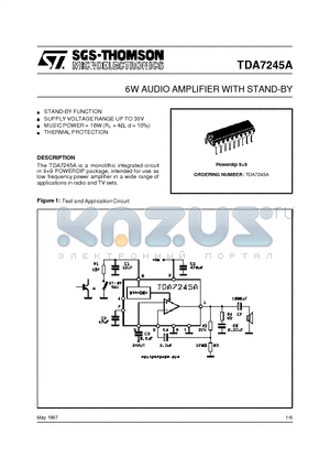 TDA7245A datasheet - 6W AUDIO AMPLIFIER WITH STAND-BY