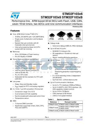 STM32F103C6 datasheet - Performance line, ARM-based 32-bit MCU with Flash, USB, CAN, seven 16-bit timers, two ADCs and nine communication interfaces