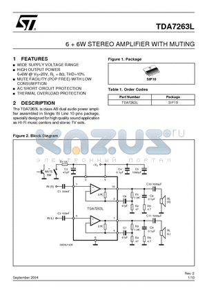 TDA7263L datasheet - 6  6W STEREO AMPLIFIER WITH MUTING