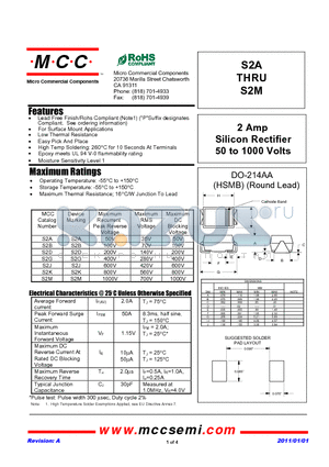 S2A datasheet - 2 Amp Silicon Rectifier 50 to 1000 Volts