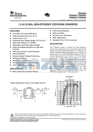 TPS62042DRC datasheet - 1.2 A/1.25 MHZ, HIGH EFFICIENCY STEP DOWN CONVERTER