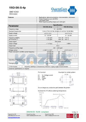 VXO-SK-3S-4P datasheet - SMD VCXO Sine wave Output frequency up to 400 MHz