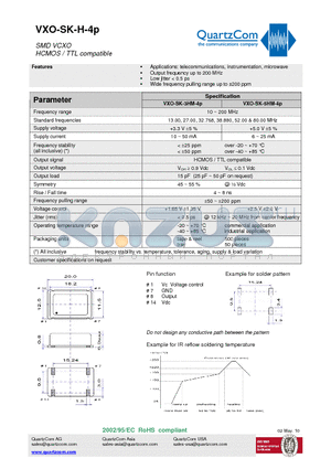 VXO-SK-5HM-4P datasheet - SMD VCXO HCMOS / TTL compatible Output frequency up to 200 MHz