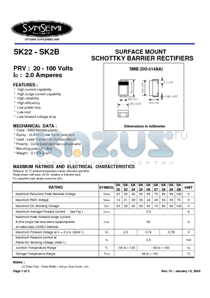 SK23 datasheet - SURFACE MOUNT SCHOTTKY BARRIER RECTIFIERS