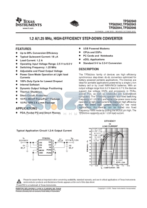 TPS62044DRC datasheet - 1.2 A/1.25 MHZ, HIGH EFFICIENCY STEP DOWN CONVERTER