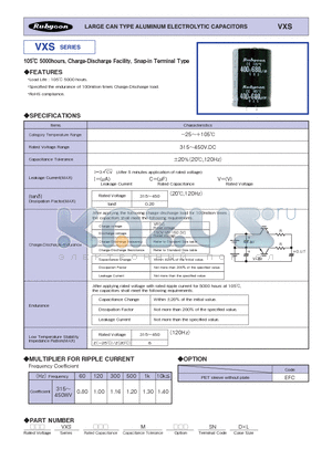 VXS datasheet - LARGE CAN TYPE ALUMINUM ELECTROLYTIC CAPACITORS