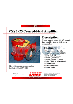 VXS1925 datasheet - Crossed-Field Amplifier