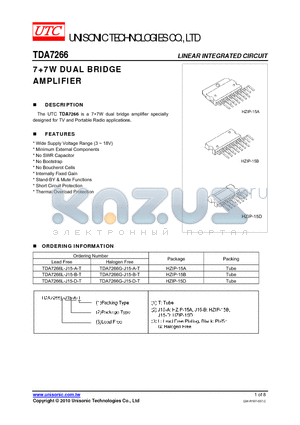 TDA7266L-J15-D-T datasheet - 77W DUAL BRIDGE AMPLIFIER