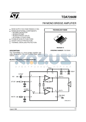 TDA7266M datasheet - 7W MONO BRIDGE AMPLIFIER