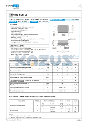 SK23L datasheet - LOW VF SURFACE MOUNT SCHOTTKY RECTIFIER