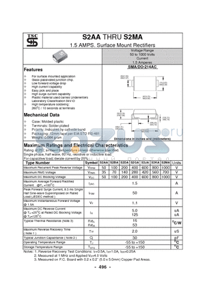 S2AA datasheet - 1.5 AMPS. Surface Mount Rectifiers