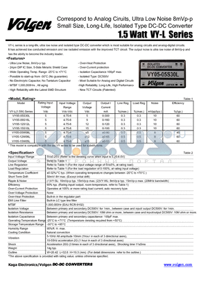 VY05-05S30L datasheet - Small Size, Long-Life, Isolated Type DC-DC Converter