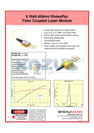 SP-808-160 datasheet - 6 Watt 808nm SheauPac Fiber Coupled Laser Module