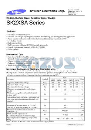 SK24 datasheet - 2.0Amp. Surface Mount Schottky Barrier Diodes