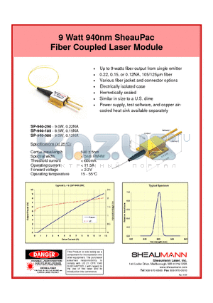 SP-940-290 datasheet - 9 Watt 940nm SheauPac Fiber Coupled Laser Module