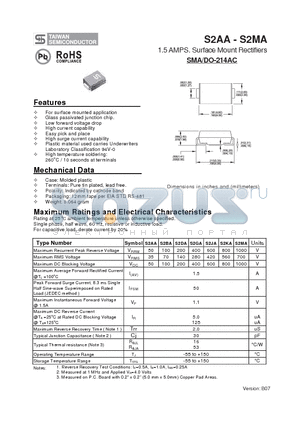 S2AA_1 datasheet - 1.5 AMPS. Surface Mount Rectifiers