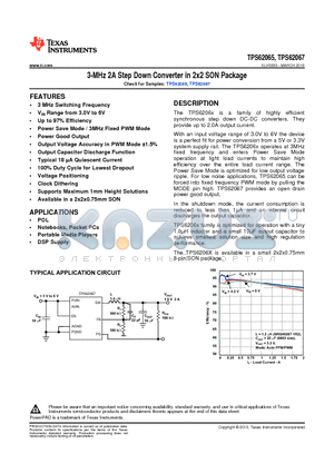 TPS62065DSGR datasheet - 3-MHz 2A Step Down Converter in 2x2 SON Package