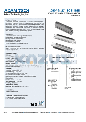 S2APF501 datasheet - .050 [1.27] SCSI II/III IDC FLAT CABLE TERMINATION