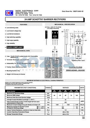 SK24100C datasheet - 24 AMP SCHOTTKY BARRIER RECTIFIERS