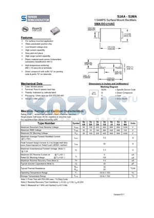 S2AA datasheet - 1.5AMPS Surface Mount Rectifiers