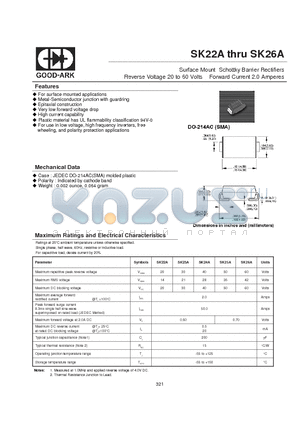 SK24A datasheet - Surface Mount Schottky Barrier Rectifiers Reverse Voltage 20 to 60 Volts Forward Current 2.0 Amperes