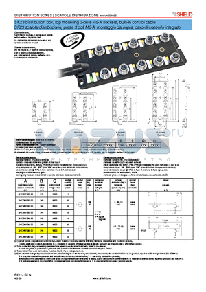 SK244N700200 datasheet - SK23 distribution box, top mounting 3-pole M8-A sockets, built-in control cable