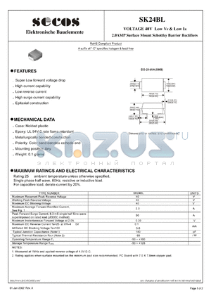 SK24BL datasheet - 2.0AMP Surface Mount Schottky Barrier Rectifiers