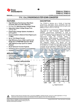 TPS62110 datasheet - 17-V, 1.5-A, SYNCHRONOUS STEP-DOWN CONVERTER