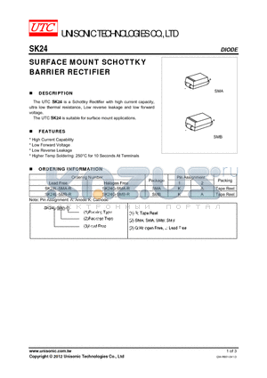 SK24G-SMA-R datasheet - SURFACE MOUNT SCHOTTKY BARRIER RECTIFIER