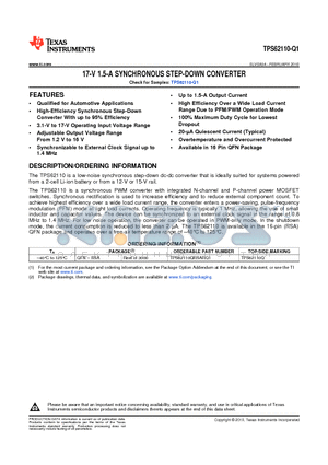 TPS62110-Q1 datasheet - 17-V 1.5-A SYNCHRONOUS STEP-DOWN CONVERTER